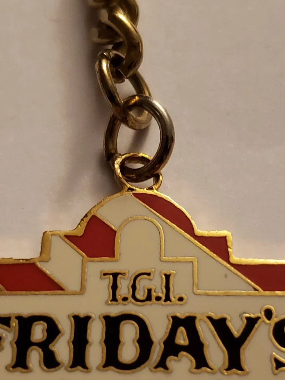 Vintage TGI Fridays Enamel Metal Key Chain Ring Ephemera Promo Swag Advertising